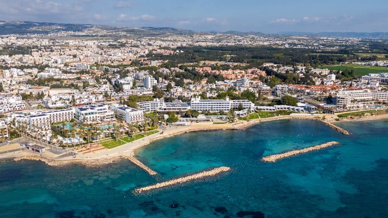 Aerial view of the Paphos coastline in Cyprus